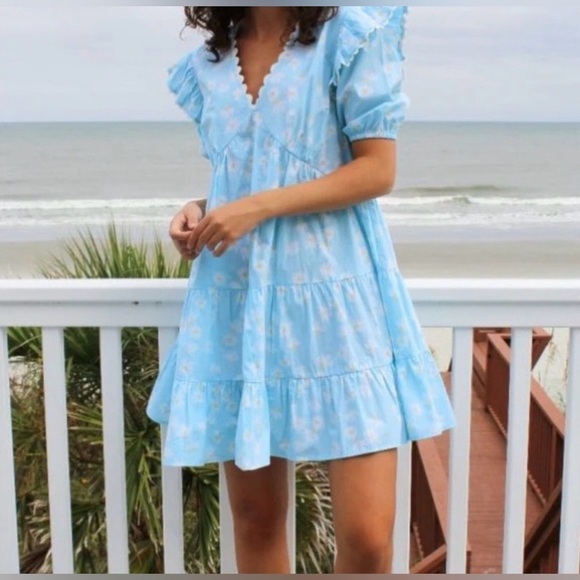 Simply Southern Dresses & Skirts - 🌼 Simply Southern Blue Floral Print Dress - NWOT - 100% Cotton - Ruffle Sleeves